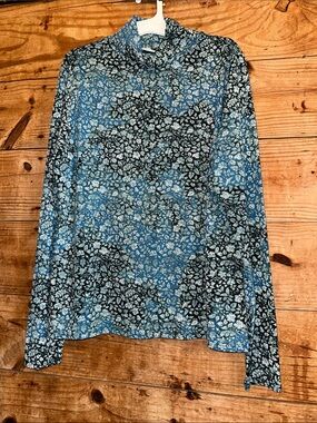 Peruvian Connection Teal Mille Fleur Turtle Neck NWT